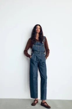 ZARA Vestidos^MACACÃO COMPRIDO DENIM TRF BAGGY Azul-marinho
