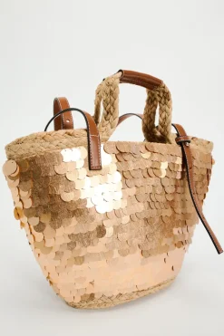 ZARA Malas^MALA CESTA LANTEJOULAS Dourado