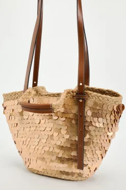 ZARA Malas^MALA CESTA LANTEJOULAS Dourado