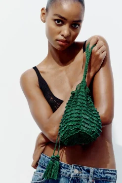 ZARA Malas^MINI SHOULDER BAG COM BEADING Verde