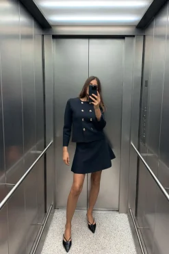 ZARA Cardigan / Camisolas|Malha^MINISSAIA DE MALHA LISA Azul-marinho