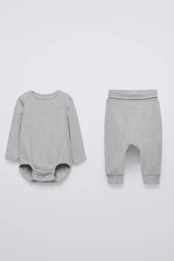 PACK DE BODY E LEGGINGS COM NERVURAS-ZARA Fashion