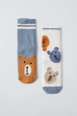 PACK DE DOIS PARES DE MEIAS COM URSO ANTI-DERRAPANTES-ZARA Online