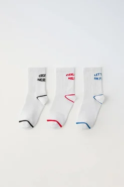 PACK DE TRÊS PARES DE MEIAS DESPORTIVAS COM MENSAGEM-ZARA Flash Sale