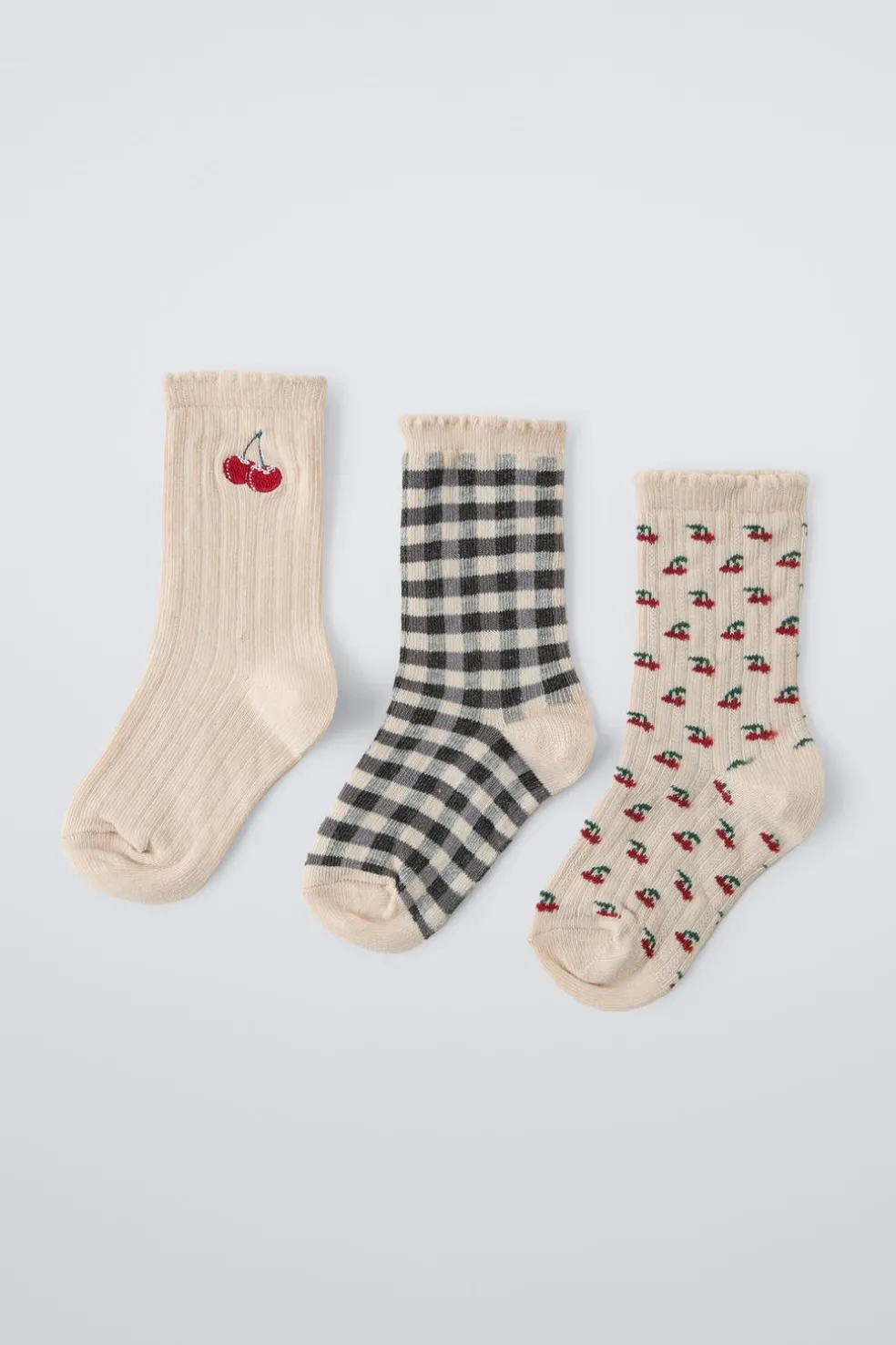 PACK TRÊS PARES DE MEIAS CEREJAS E QUADRADOS-ZARA Outlet