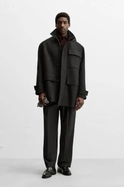 ZARA Vestuário De Inverno|Sobretudos / Gabardinas^PARKA DE PANO COM LÃ Preto