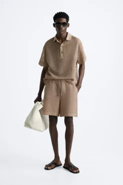 ZARA Polos^POLO COM ESTRUTURA E RENDILHADOS Castanho-claro