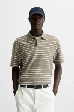 ZARA Polos^POLO COM ESTRUTURA ÀS RISCAS castanho/branco