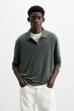 ZARA Polos^POLO COM LINHO Cinzento