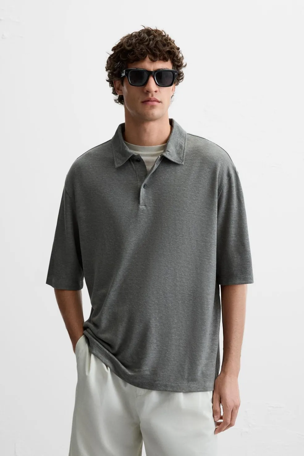 ZARA Polos^POLO DE CÂNHAMO - VISCOSE Cinzento-escuro