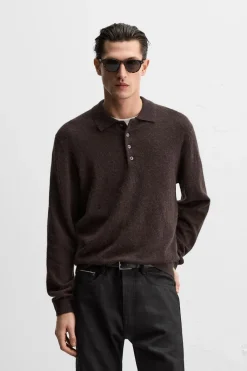 ZARA Camisola / Casacos|Polos^POLO DE MALHA ALGODÃO - LÃ Castanho-vigoré