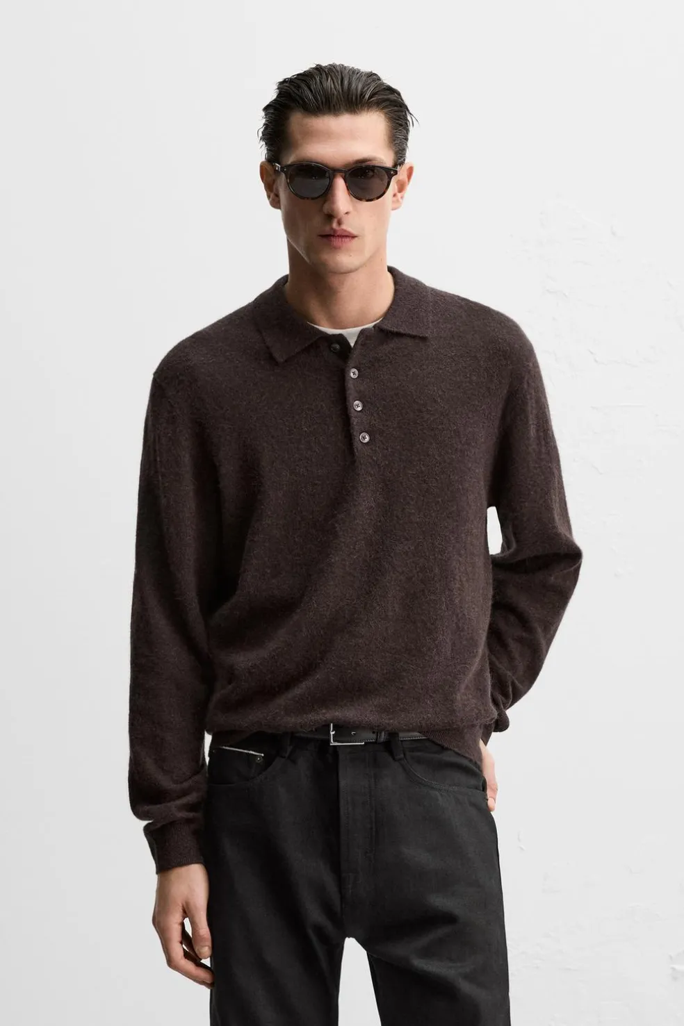 ZARA Camisola / Casacos|Polos^POLO DE MALHA ALGODÃO - LÃ Castanho-vigoré