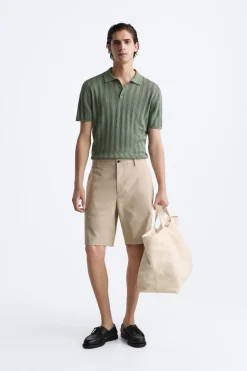 ZARA Camisola / Casacos|Polos^POLO DE MALHA CANELADA Esverdeado