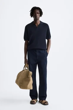 ZARA Camisola / Casacos|Polos^POLO DE MALHA COM ESTRUTURA EM XADREZ PEQUENO Azul-marinho