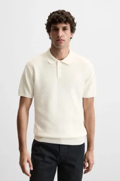 ZARA Camisola / Casacos|Polos^POLO DE MALHA COM ESTRUTURA Branco-marfim