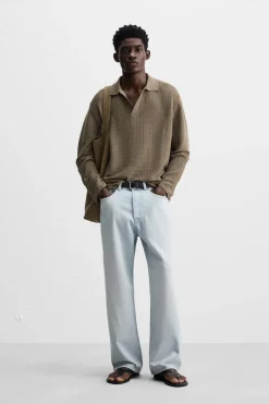 ZARA Camisola / Casacos|Polos^POLO DE MALHA COM ESTRUTURA torrado