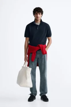 ZARA Polos^POLO DE MALHA COM ESTRUTURA Azul-marinho