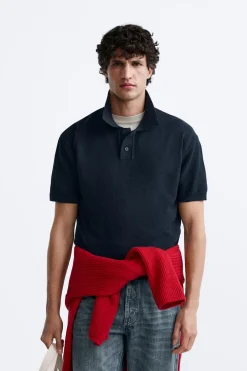 ZARA Polos^POLO DE MALHA COM ESTRUTURA Azul-marinho
