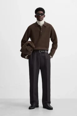 ZARA Camisola / Casacos|Polos^POLO DE MALHA COM ESTRUTURA Castanho-chocolate