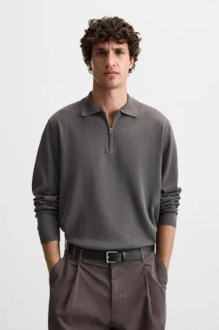 ZARA Camisola / Casacos|Polos^POLO DE MALHA COM FECHO DE CORRER Cinzento-antracito