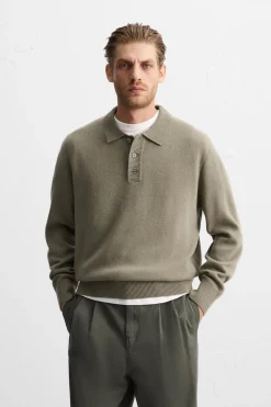 ZARA Camisola / Casacos|Polos^POLO DE MALHA COM LÃ Verde sálvia