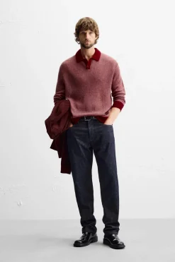 ZARA Camisola / Casacos|Polos^POLO DE MALHA CONTRASTANTE Borgonha