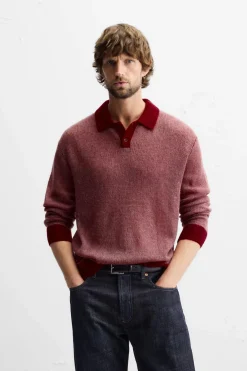 ZARA Camisola / Casacos|Polos^POLO DE MALHA CONTRASTANTE Borgonha