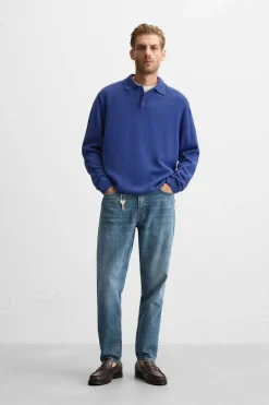 ZARA Camisola / Casacos|Polos^POLO DE MALHA DE ALGODÃO Azulão
