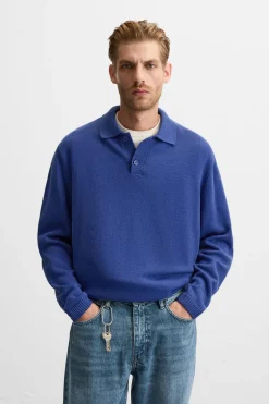 ZARA Camisola / Casacos|Polos^POLO DE MALHA DE ALGODÃO Azulão
