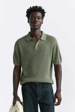 ZARA Camisola / Casacos|Polos^POLO DE MALHA DE ALGODÃO E LINHO Esverdeado