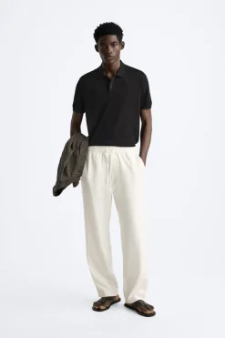 ZARA Camisola / Casacos|Polos^POLO DE MALHA EM ALGODÃO - SEDA Preto