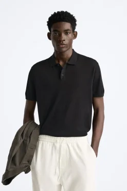 ZARA Camisola / Casacos|Polos^POLO DE MALHA EM ALGODÃO - SEDA Preto