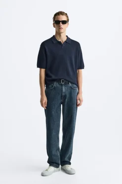 ZARA Camisola / Casacos|Polos^POLO DE MALHA EM ALGODÃO - SEDA Azul-tinta