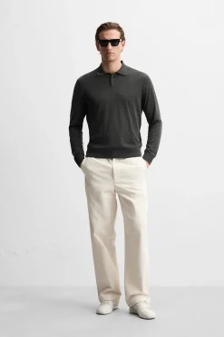 ZARA Camisola / Casacos|Polos^POLO DE MALHA EM ALGODÃO - SEDA Antracite-escuro
