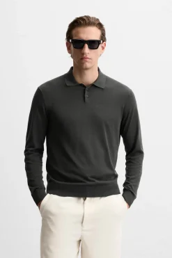 ZARA Camisola / Casacos|Polos^POLO DE MALHA EM ALGODÃO - SEDA Antracite-escuro