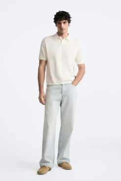 ZARA Camisola / Casacos|Polos^POLO DE MALHA EM ALGODÃO - SEDA Cru