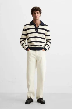 ZARA Camisola / Casacos|Polos^POLO DE MALHA JACQUARD ÀS RISCAS Azul-marinho