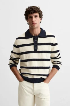 ZARA Camisola / Casacos|Polos^POLO DE MALHA JACQUARD ÀS RISCAS Azul-marinho