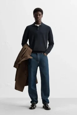 ZARA Vestuário De Inverno|Camisola / Casacos^POLO DE MALHA LÃ MERINO Azul-marinho