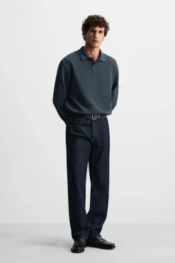ZARA Polos^POLO ESTRUTURA RIB Azul-lavado