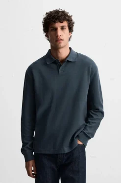 ZARA Polos^POLO ESTRUTURA RIB Azul-lavado