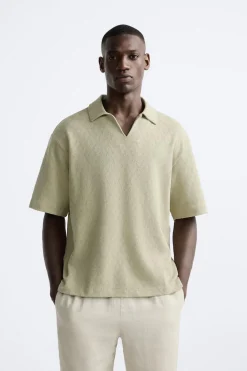 ZARA Polos^POLO JACQUARD GEOMÉTRICO verde lavado