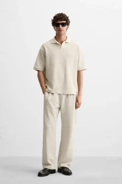 ZARA Polos^POLO JACQUARD SEERSUCKER Cru / Castanho