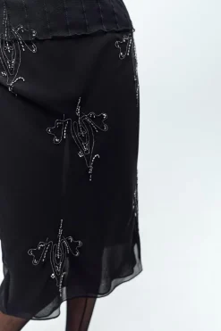 ZARA Lingerie|Saias / Calções^SAIA GEORGETTE COM MISSANGAS Preto
