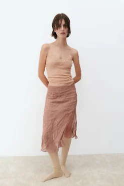 ZARA Saias / Calções|Lingerie^SAIA TEXTURA FIO METALIZADO ABERTURAS Terracota
