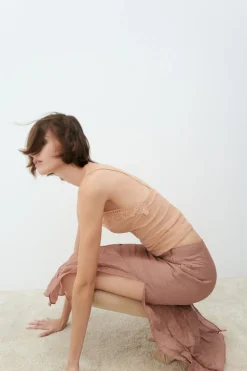 ZARA Saias / Calções|Lingerie^SAIA TEXTURA FIO METALIZADO ABERTURAS Terracota
