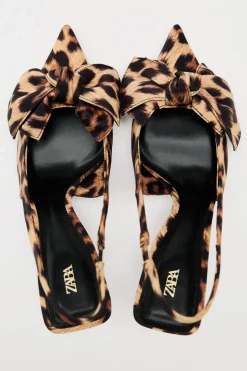 ZARA Sapatos^SAPATOS MULES COM ESTAMPADO ANIMAL E LAÇO Leopardo