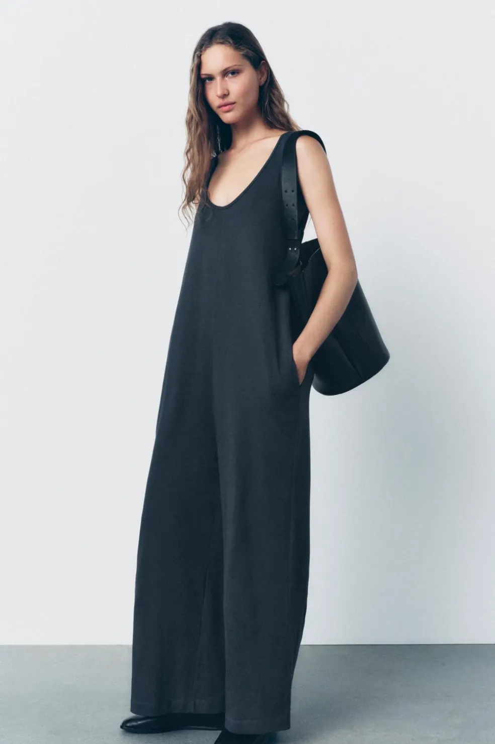 ZARA Malas^SHOULDER BAG GRANDE EM PELE Preto