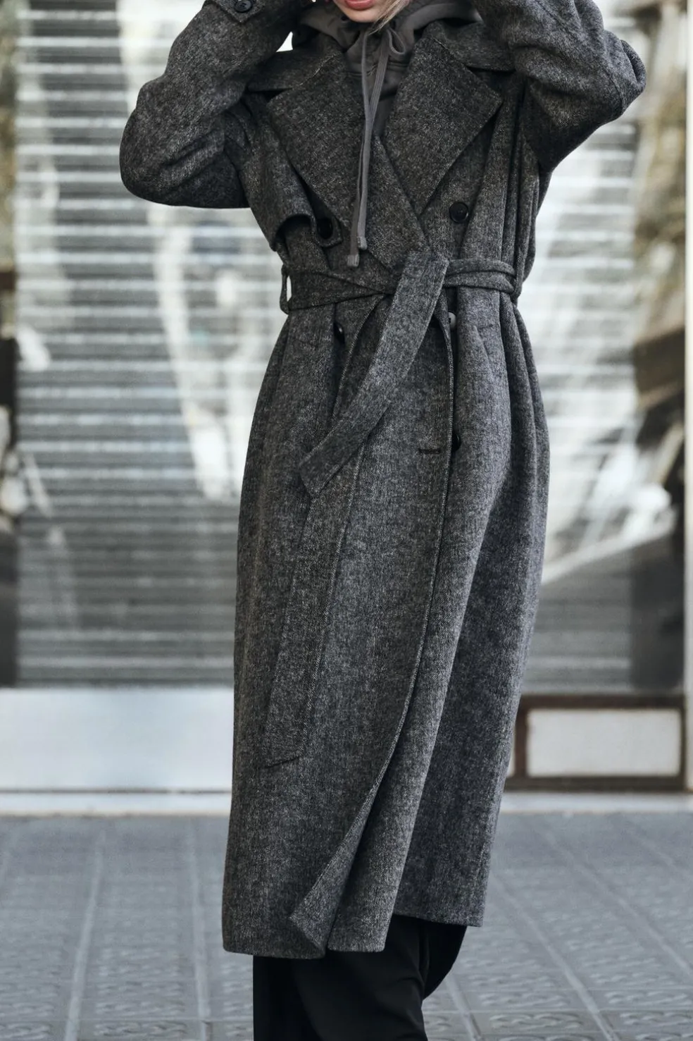 ZARA Winter Layersnew|Sobretudos / Anoraques^SOBRETUDO CRUZADO COM LÃ Cinzento-escuro