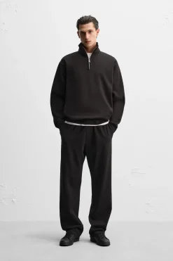 ZARA Camisola / Casacos|Sweatshirts^SWEAT HEAVY WEIGHT GOLA COM FECHO DE CORRER Preto